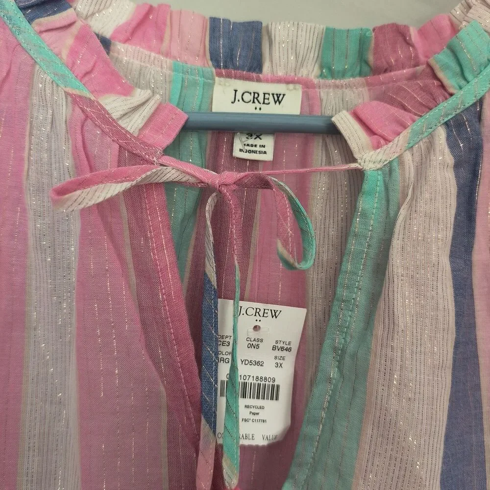 J.Crew Dress NEW 3X Pink Multi Ruffle Shimmer Beach Tiered Metallic Swim Coverup